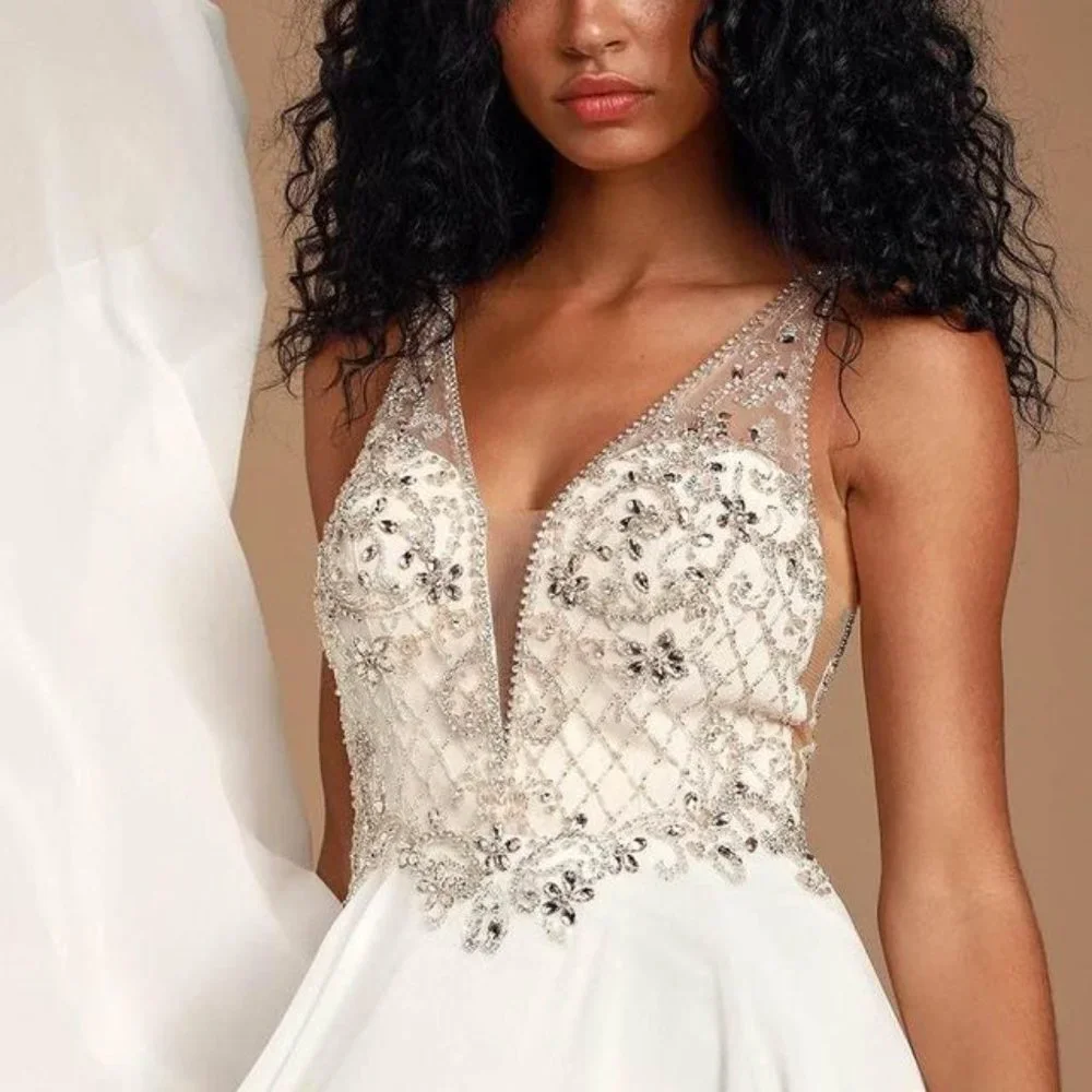 NWT Lulus White Beaded Wedding Dress Maxi Gown New In Box Size 6 - Picture 3 of 8